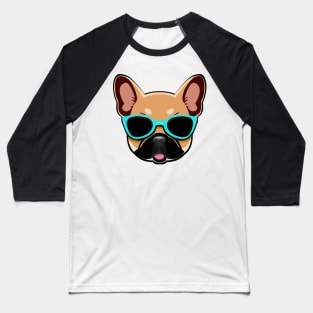 Brown French Bulldog in Blue Shades Frenchie Dog Baseball T-Shirt